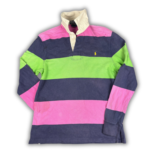 Vintage Y2K Ralph Lauren Rugby Polo Men's M Striped Pink Blue Green Striped Small Pony