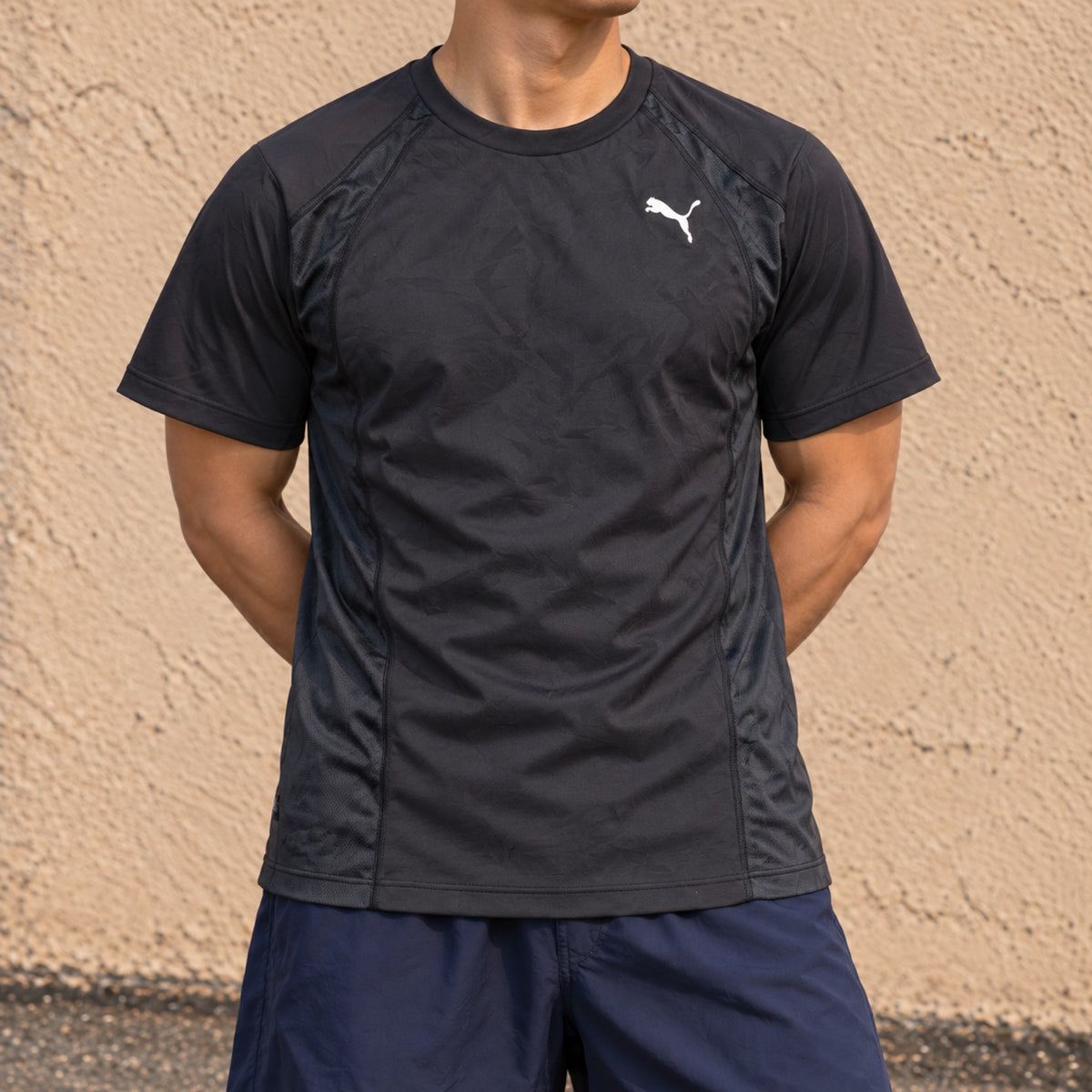 Puma Running Mesh Panel Tee Black Reflective Dots Fitted photo 1