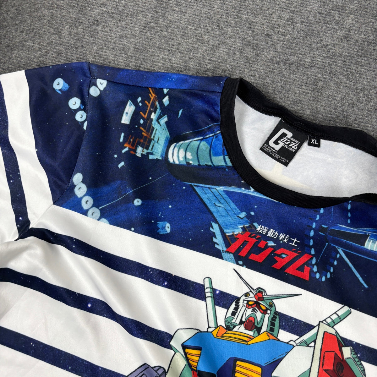 Mobile Suit Gundam RX-78 Striped Graphic Tee Navy White Earth Federation photo 7