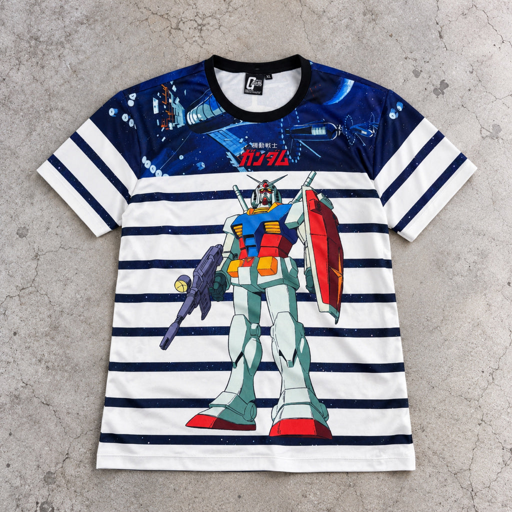 Mobile Suit Gundam RX-78 Striped Graphic Tee Navy White Earth Federation photo 1