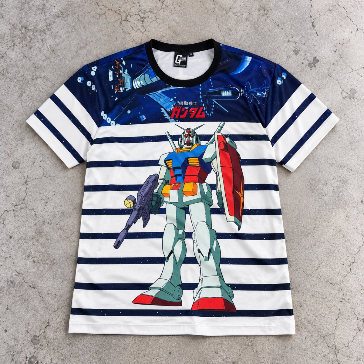 Mobile Suit Gundam RX-78 Striped Graphic Tee Navy White Earth Federation photo 1