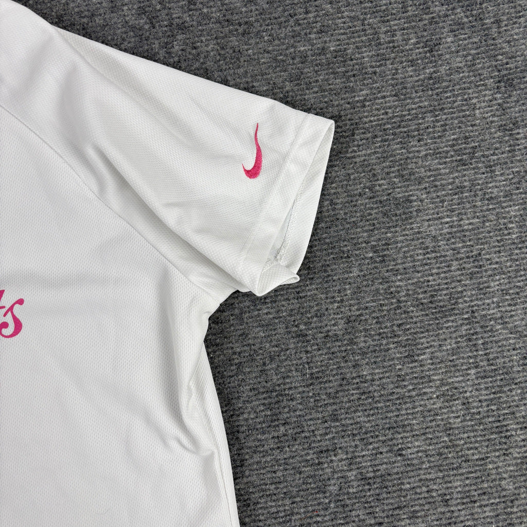 Y2K Nike Sports Script Tee White Hot Pink Ringer Fitted photo 5
