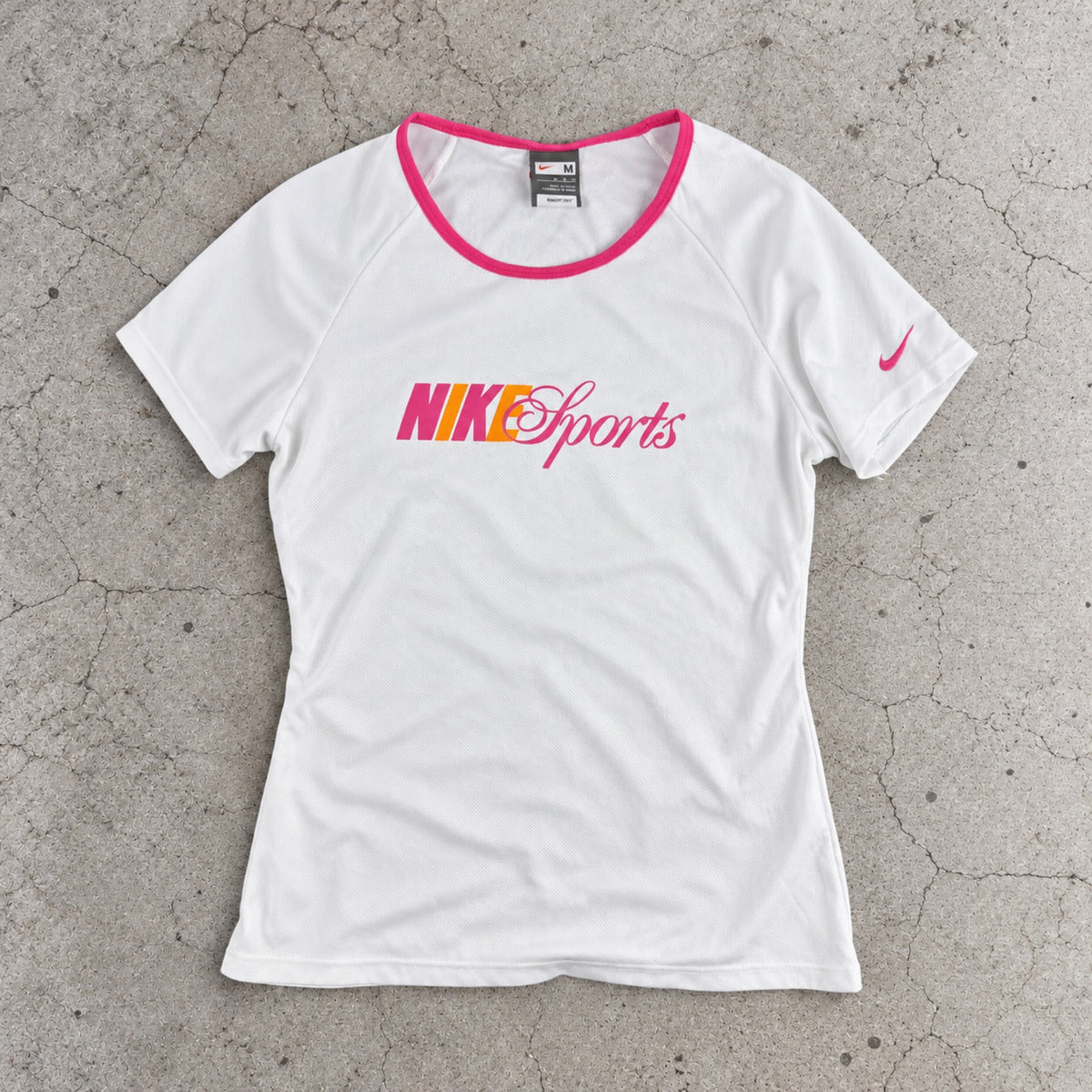 Y2K Nike Sports Script Tee White Hot Pink Ringer Fitted photo 1