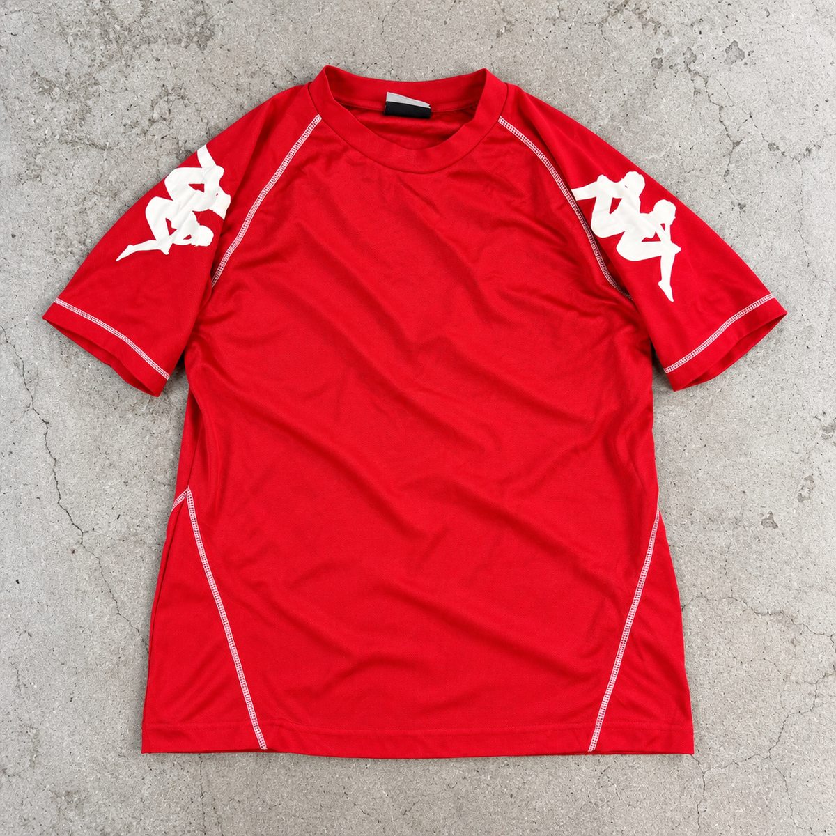 Y2K Kappa Training T-shirt Men's Medium Red White Stitching Omini Logo Sleeves Activewear