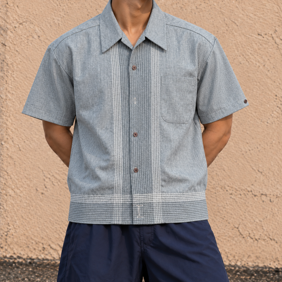 Vintage 70s Kennington Shirt Size L Green Stitch Pattern Mod Style Boxy Fit Golf Core