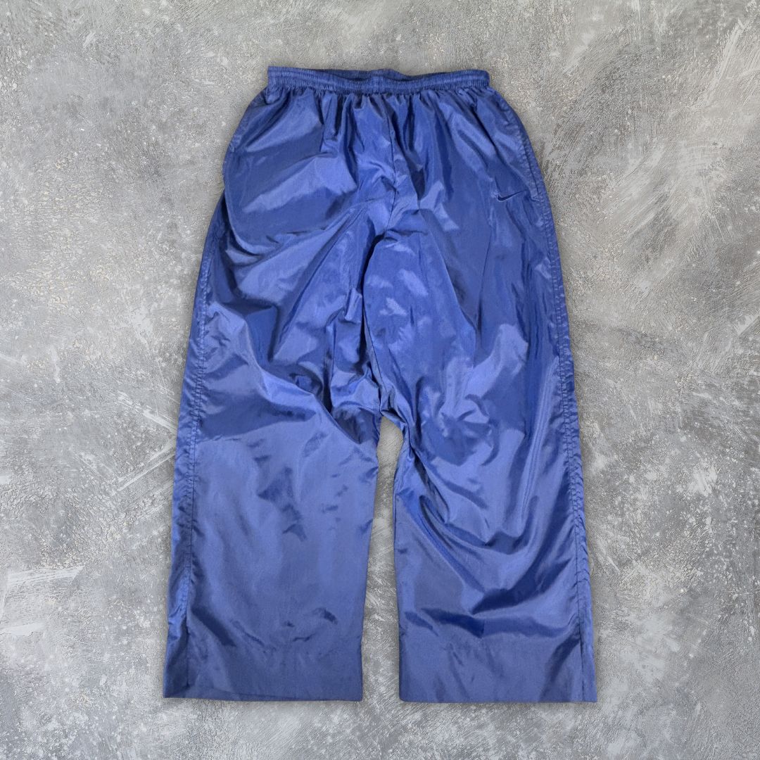 Vintage 90s Nike Track Pants Women's Size L Blue Double-Tone 3/4 Capri Nylon Windbreaker
