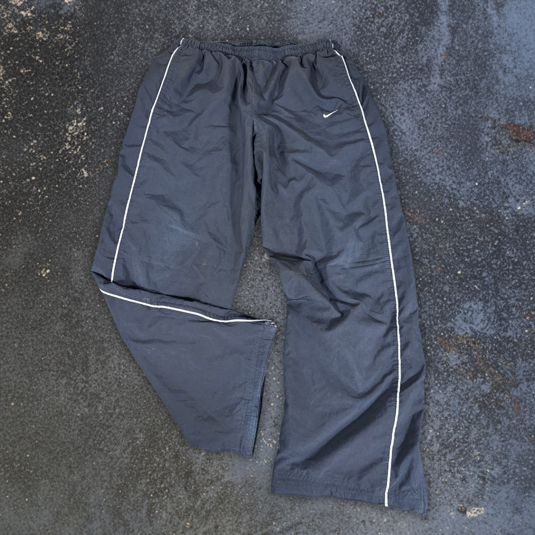 Vintage Y2K Nike Track Pants Size L Black Grey White Piping Wide Leg Ankle Zip