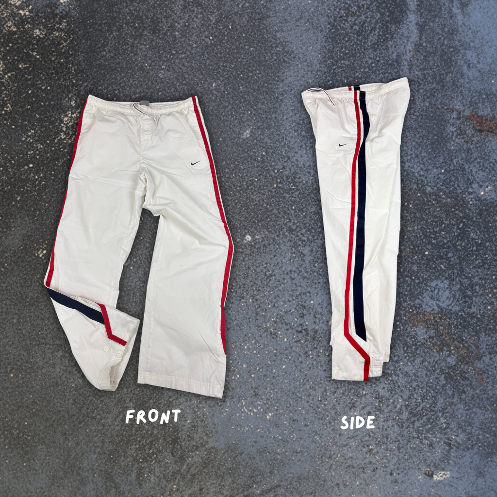 Vintage Y2K Nike Track Pants M White Red Blue Detail Wide Leg Ankle Zip Windbreakers