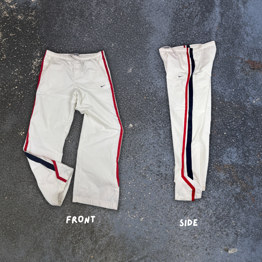 Vintage Y2K Nike Track Pants M White Red Blue Detail Wide Leg Ankle Zip Windbreakers