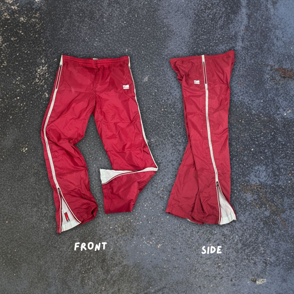 Vintage Y2K Nike Track Pants Womens M Red Grey White Detail Wide Leg Ankle Zip Logo