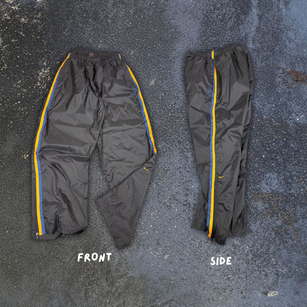 Vintage 90s Nike Track Pants Size L Black Yellow Detail Spell Out Super Wide Leg