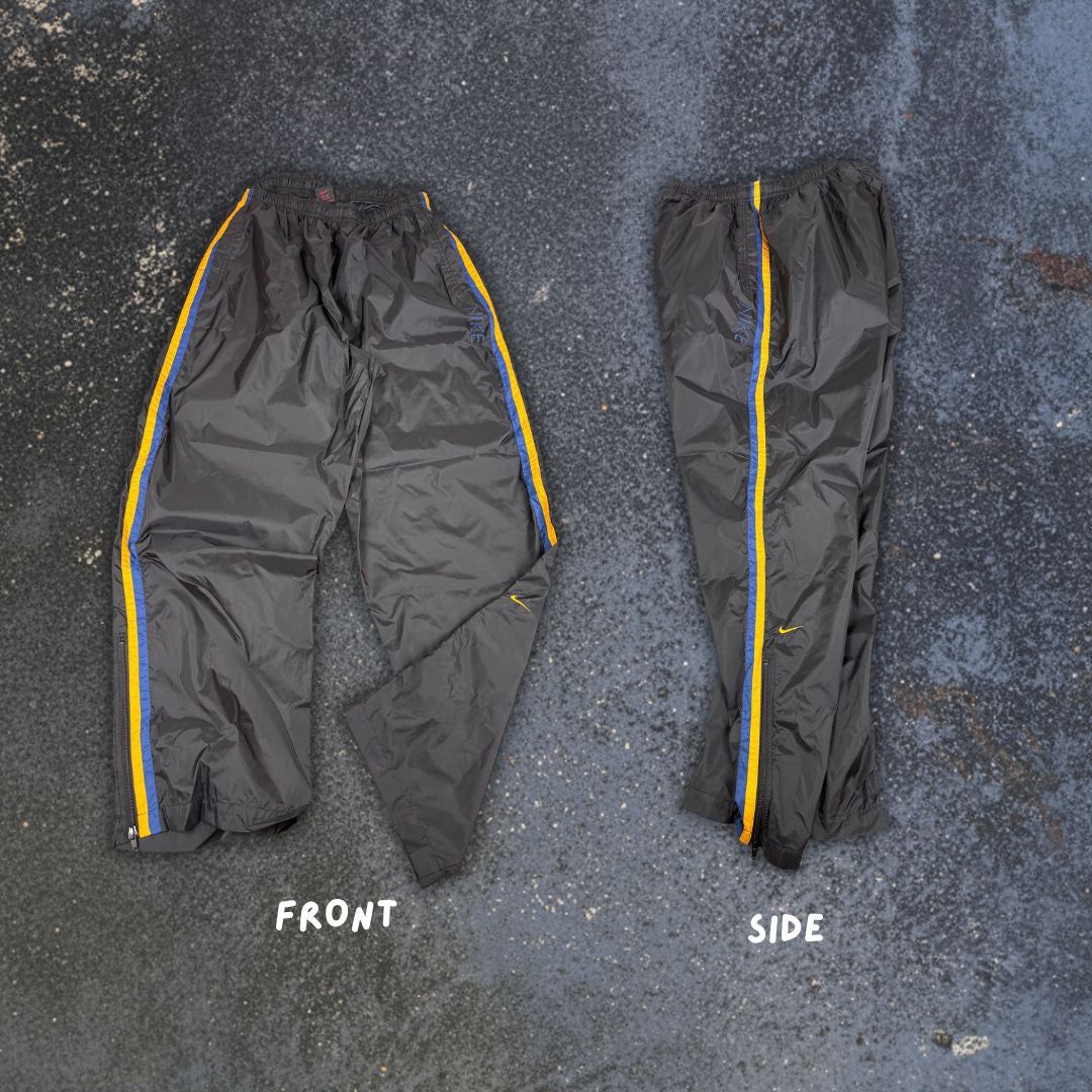 Vintage 90s Nike Track Pants Size L Black Yellow Detail Spell Out Super Wide Leg