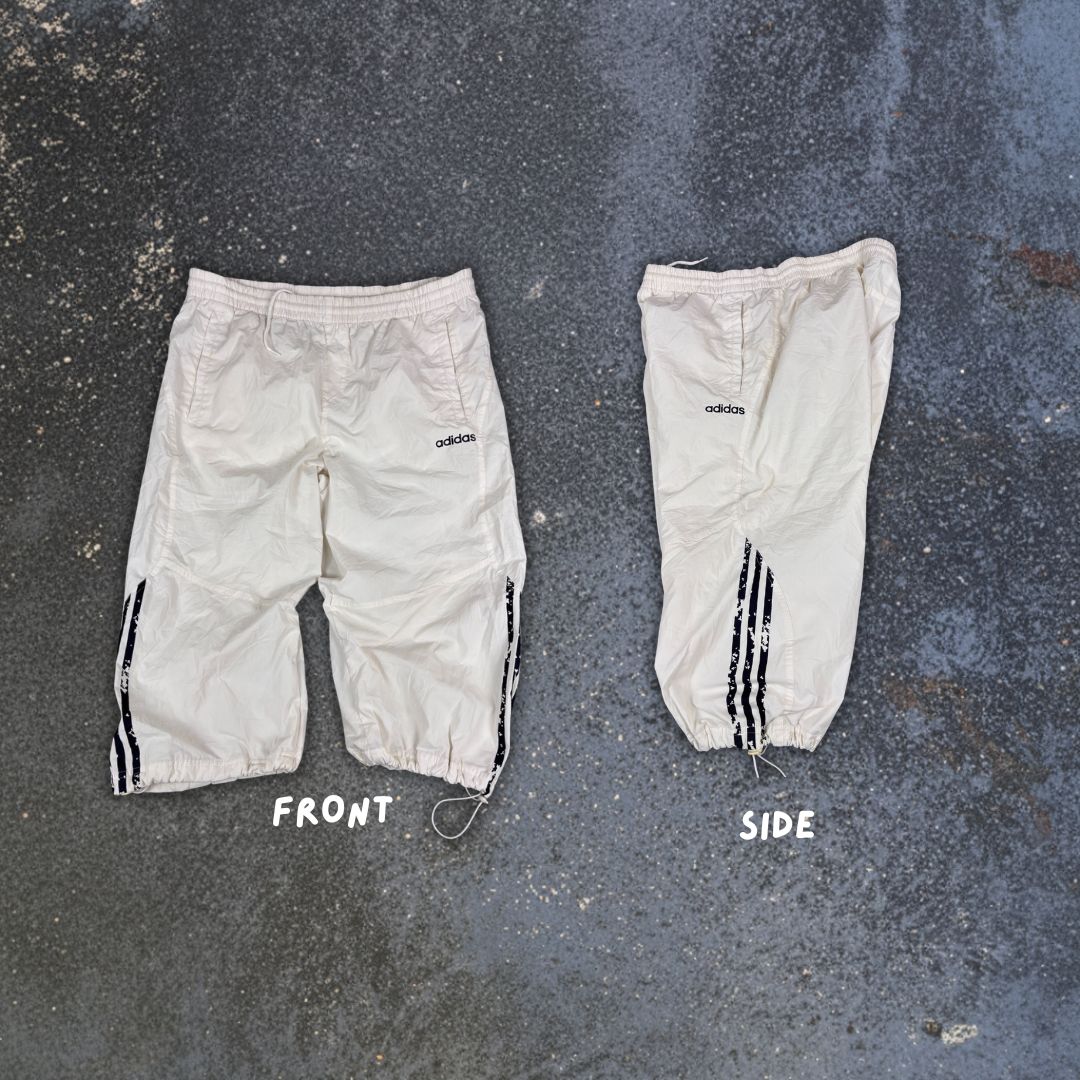 Vintage Y2K Adidas 3/4 Track Pants Size M White Black 3 Stripe Bungee Tabs
