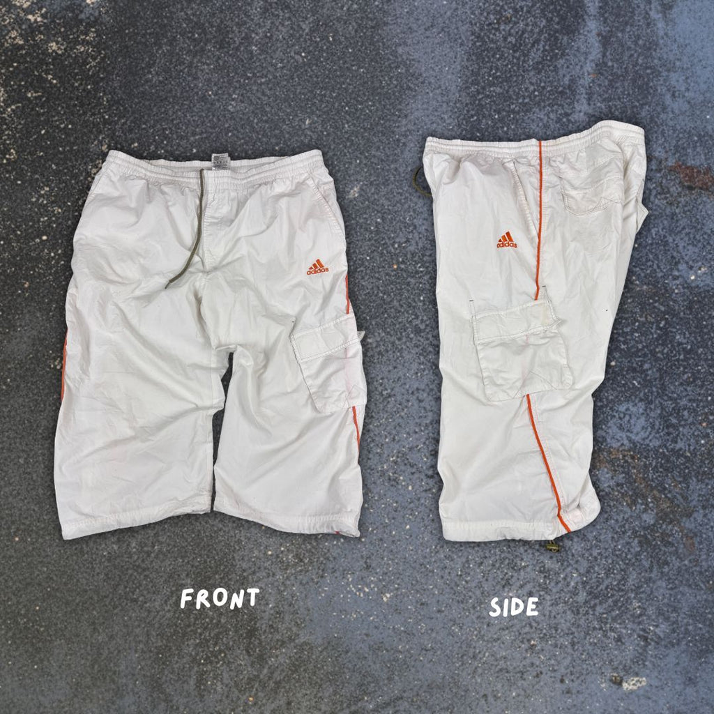 Vintage Y2k Adidas 3/4 Track Pants Men’s L White Orange Cargo Pocket Windbreakers