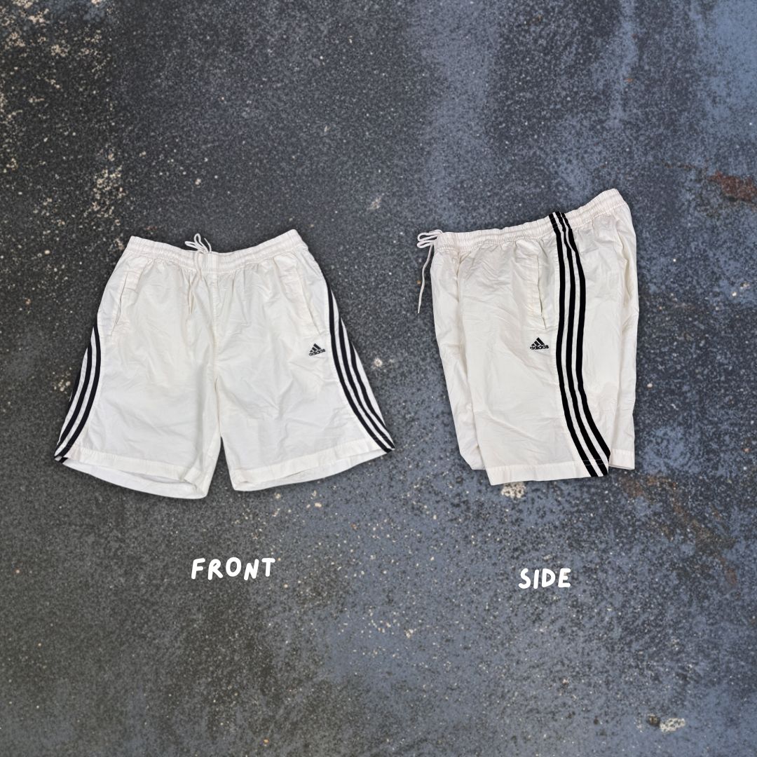 Vintage Y2K Adidas Shorts Men’s L White Black 3 Stripe Classic Windbreakers