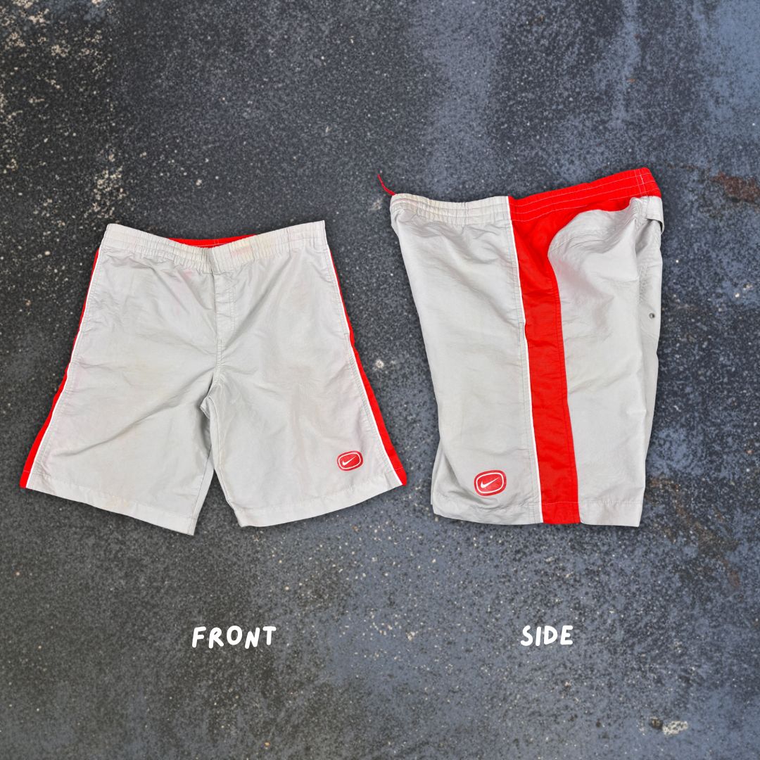 Vintage Y2K Nike Shorts Women’s M Grey Red Badge Logo  Nylon Windbreaker