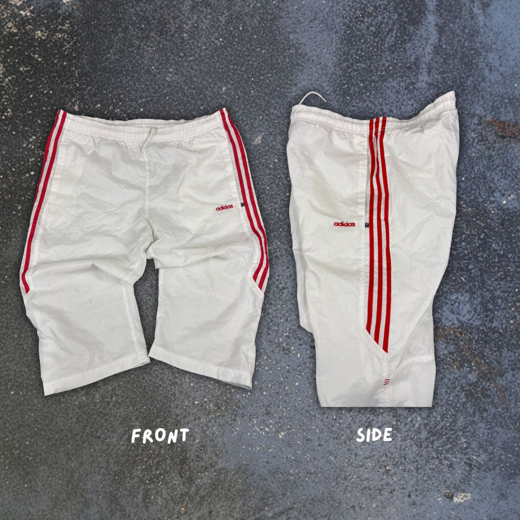 Vintage Y2K Adidas 3/4 Track Pants Men’s XL White Poly Red 3-Stripe Summer Windbreaker