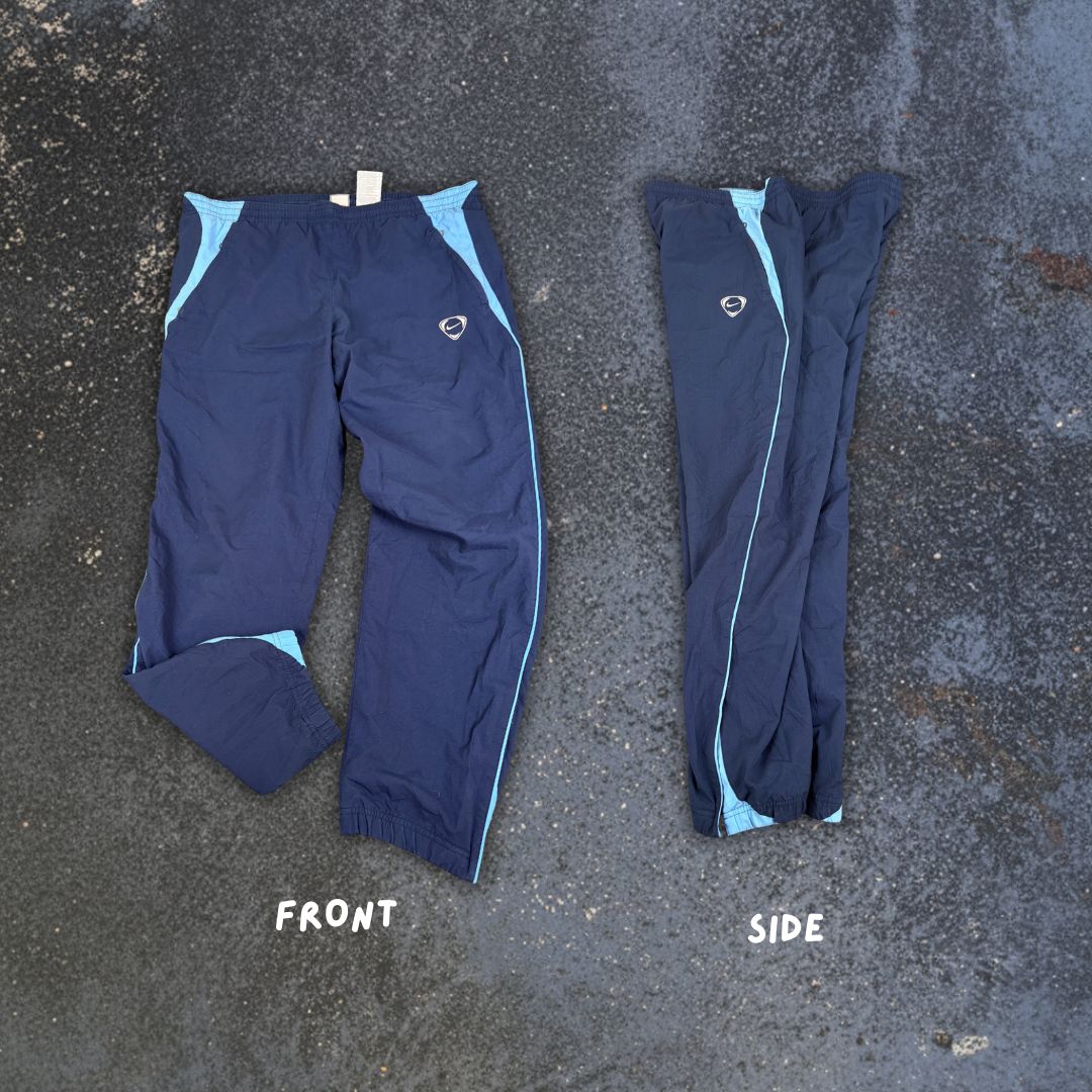 Vintage Y2K Nike Football Track Pants L Navy Blue Detail Wide Leg Windbreakers