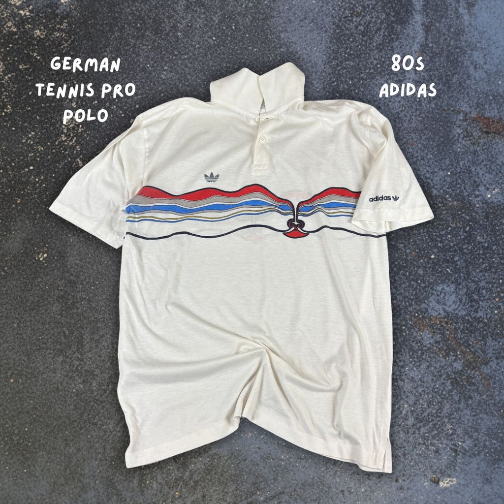 Vintage 80s Adidas Ivan Lendl Polo L White Tennis Abstract Embroidered Silver Logo