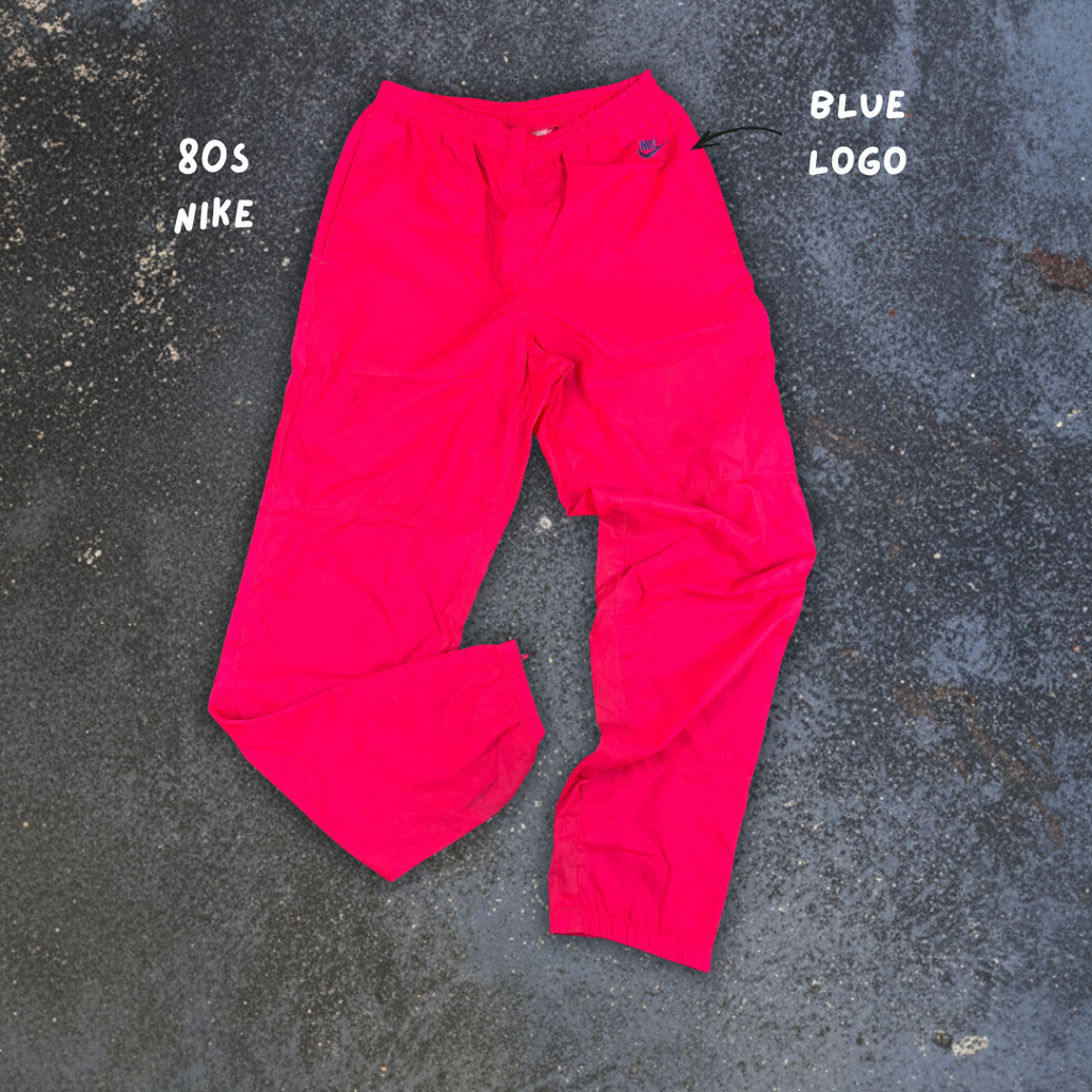 Vintage 80s/90s Nike Track Pants Size M Fluro Pink Blue Cuffed Nylon Windbreakers