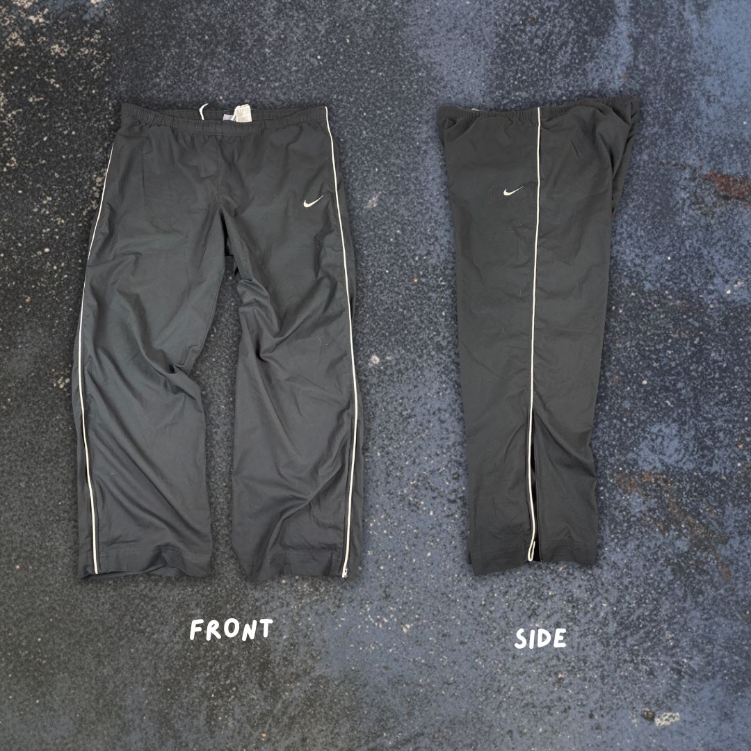 Vintage Y2K Nike Track Pants Size XL Black White Piping Swoosh Super Wide Leg