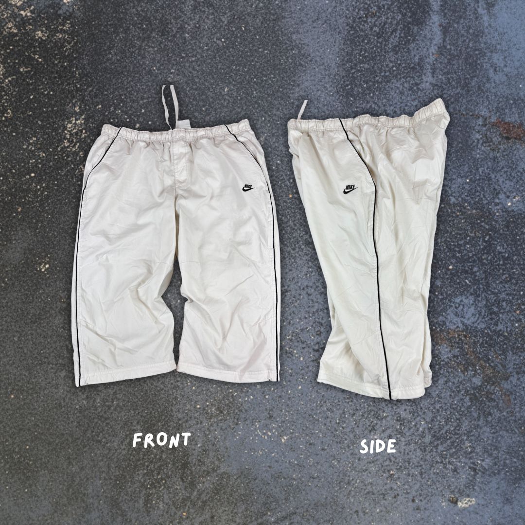 Vintage Y2K Nike 3/4 Track Pants L White Black Piping Bungee Leg Wide Fit