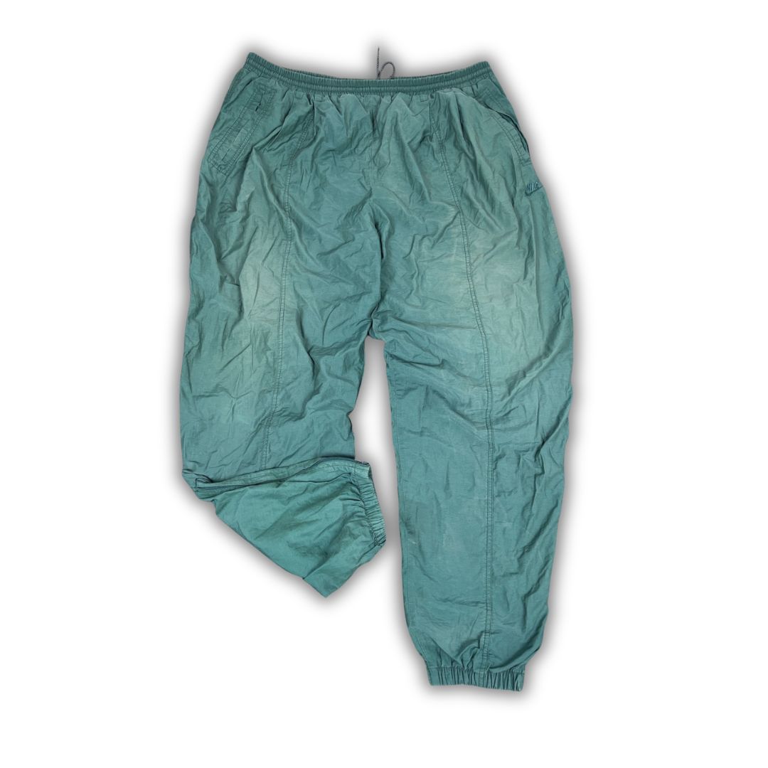 Vintage 90's Nike Track Pants Men's XXL Green Stitching Detail Parachute Joggers Wide Leg