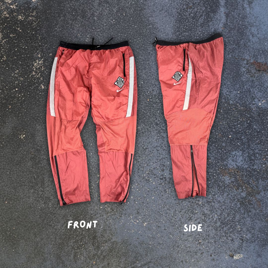 Nike Run Track Pants XL Red Burgundy Poly Grey Black Panels Wide to Tapered Leg