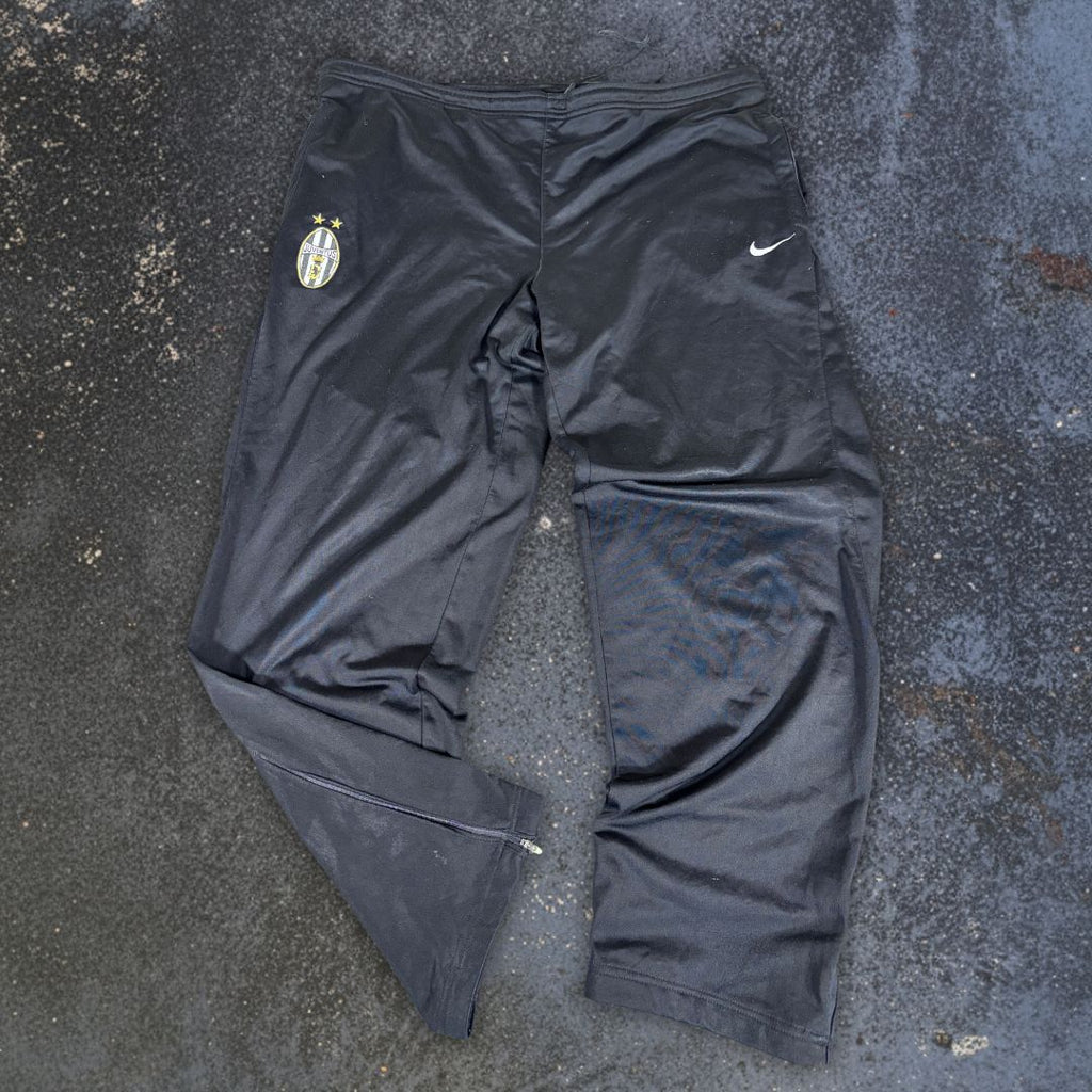 Vintage Y2K Nike Track Pants Size L Black Juventus Football Club Wide Leg Ankle Zip