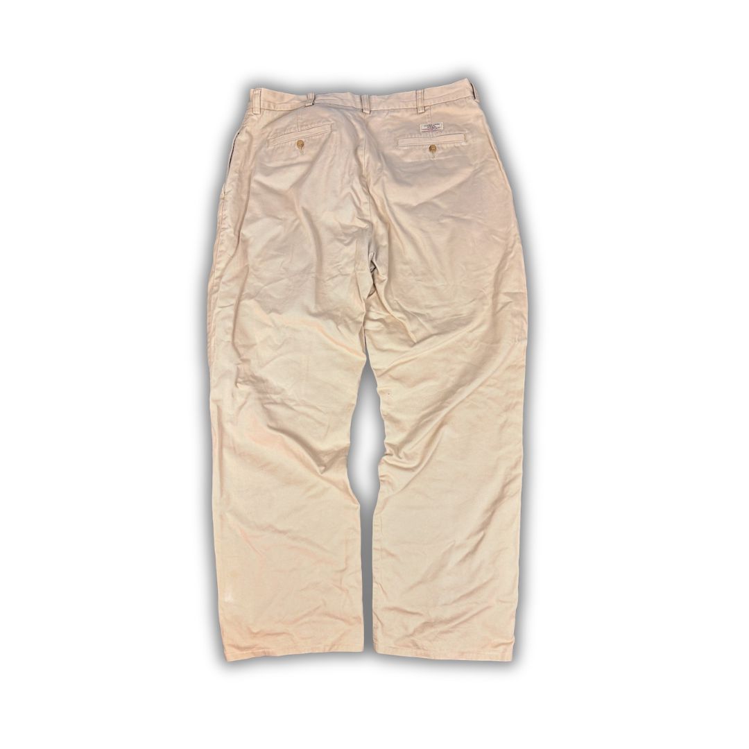 Vintage 90's Ralph Lauren Chino Pants Men's  Beige 38 x 34 leg classic pleated Wide Leg