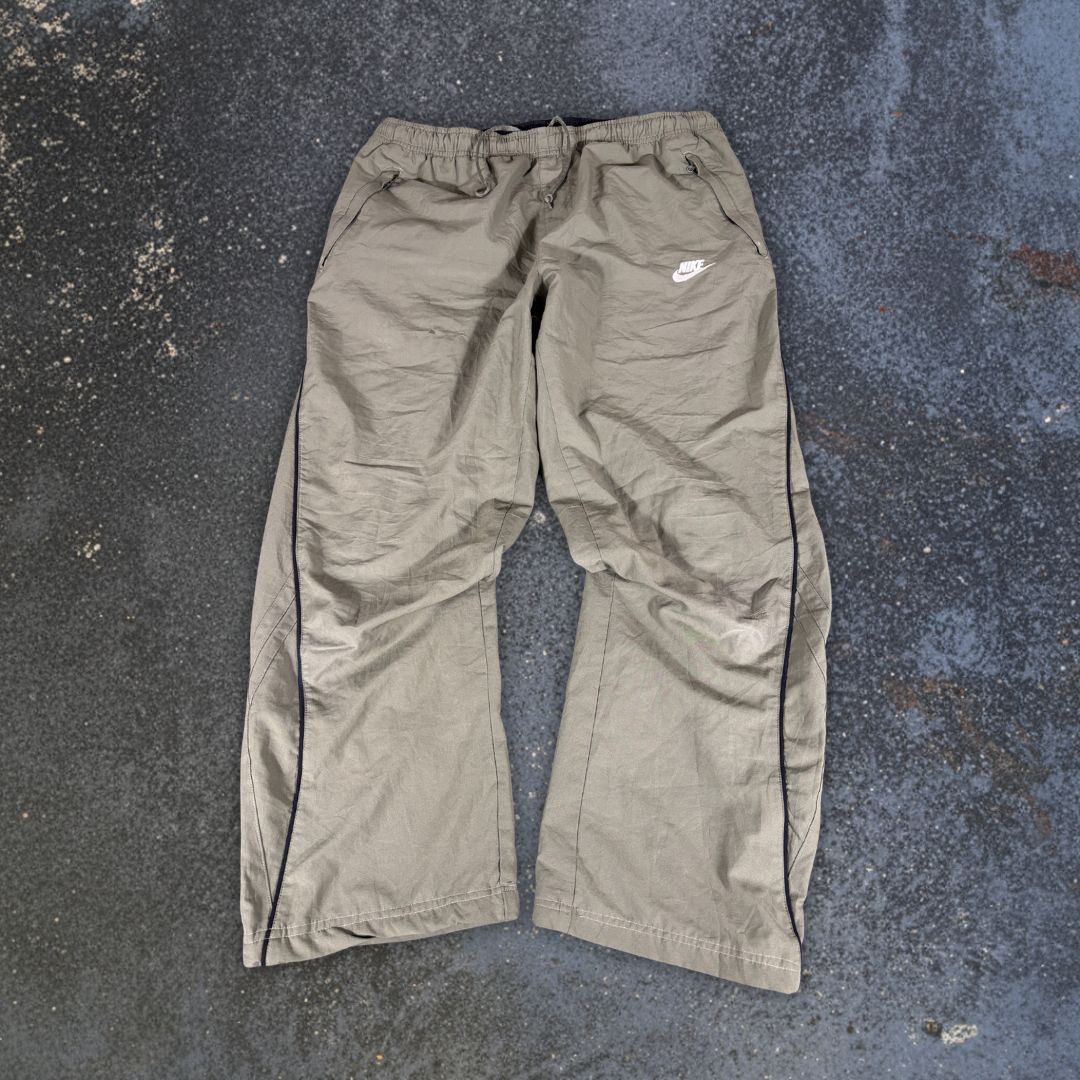 Vintage Y2K Nike Track Pants Men’s L Green Black Piping White Logo Wide Leg Ankle Zip