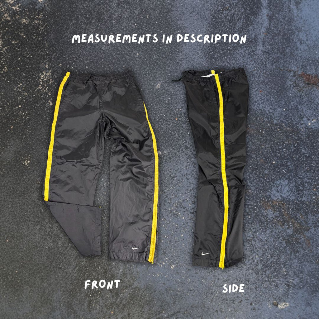 Vintage 90's Nike Track Pants Men's S Black Yellow Panels Ankle Zip Wide Leg Windbreakers