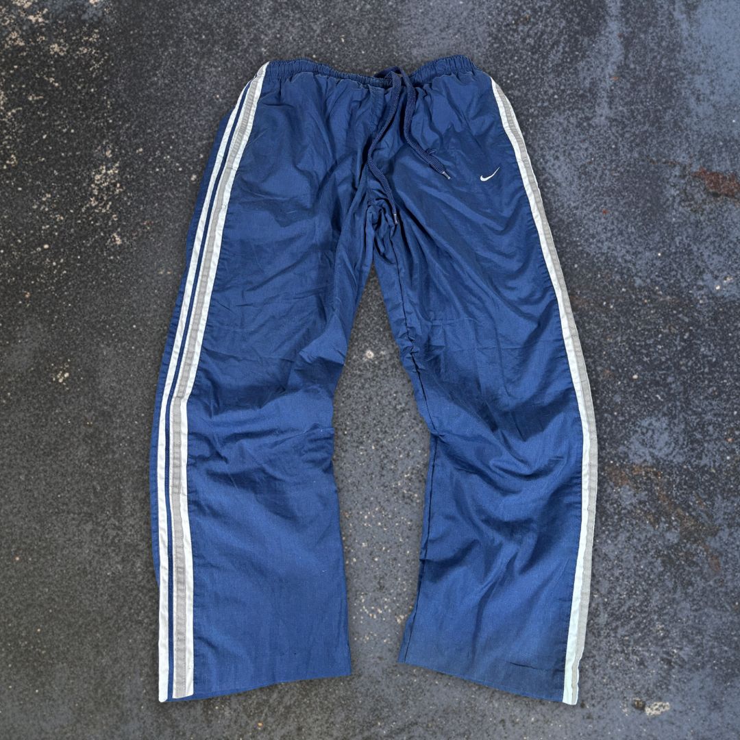 Vintage Y2K Nike Track Pants Men’s XL Navy White Hip Swoosh Wide Leg Windbreakers