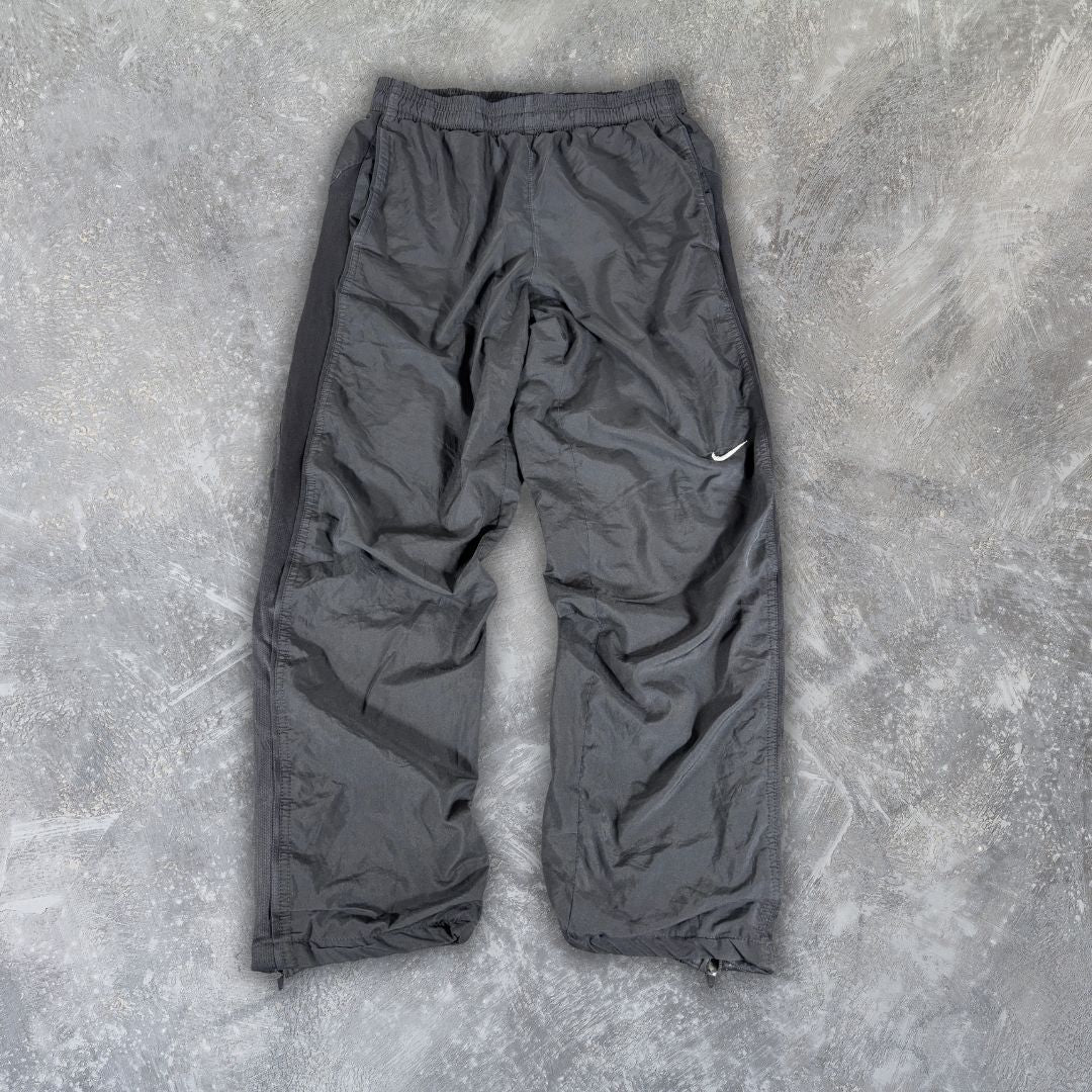 Vintage Y2K Nike Track Pants Size M Black White Swoosh Wide Leg 7/8 Capri Ankle Zip