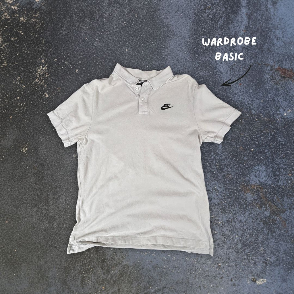 Nike Polo Shirt Men’s L Light Grey Cotton Chest Logo Classic