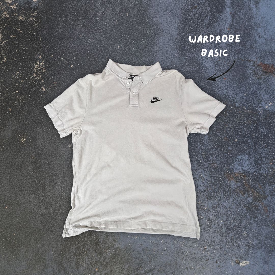 Nike Polo Shirt Men’s L Light Grey Cotton Chest Logo Classic