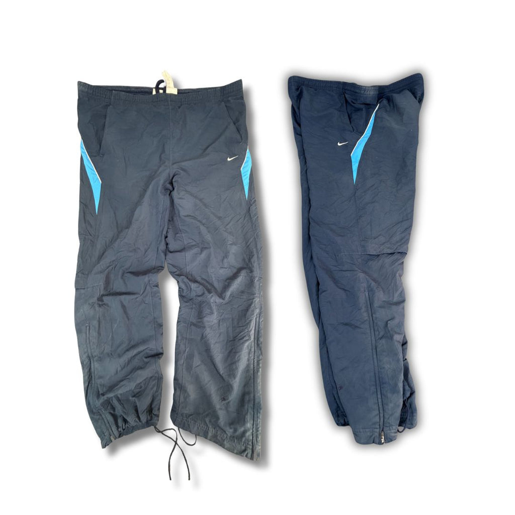 Vintage Y2K Nike Track Pants Men's M Blue Two Tone White Piping Joggers Wide Leg