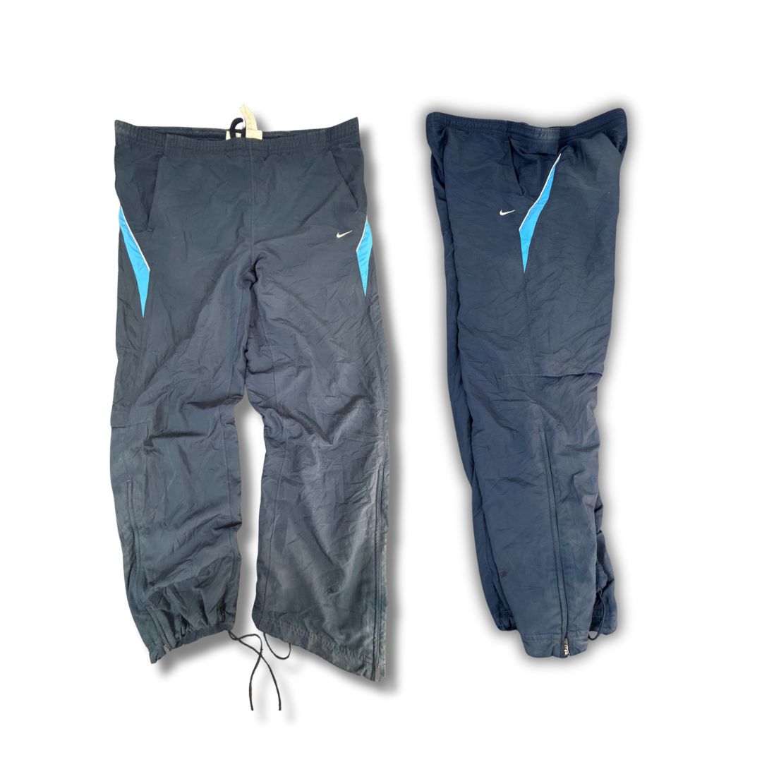 Vintage Y2K Nike Track Pants Men's M Blue Two Tone White Piping Joggers Wide Leg