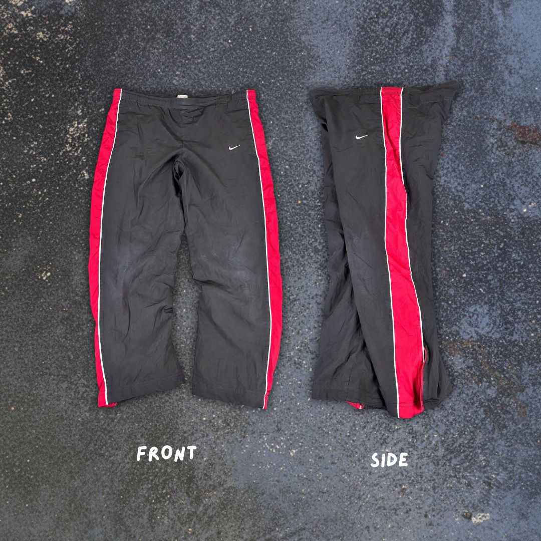 Vintage Y2K Nike Track Pants Size S Black White Piping Red Panel Ankle Zips Wide Leg