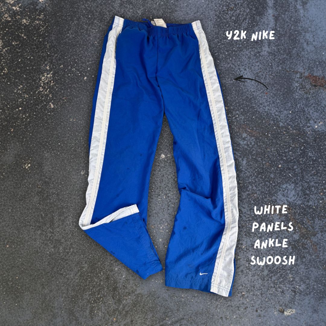 Vintage Y2K Nike Track Pants Women's S Blue Light Blue White Panels Ankle Swoosh
