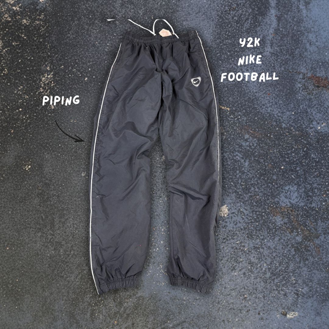 Vintage Y2K Nike Football Track Pants Size S Black White Piping Logo Back Ankle Zip Tapered