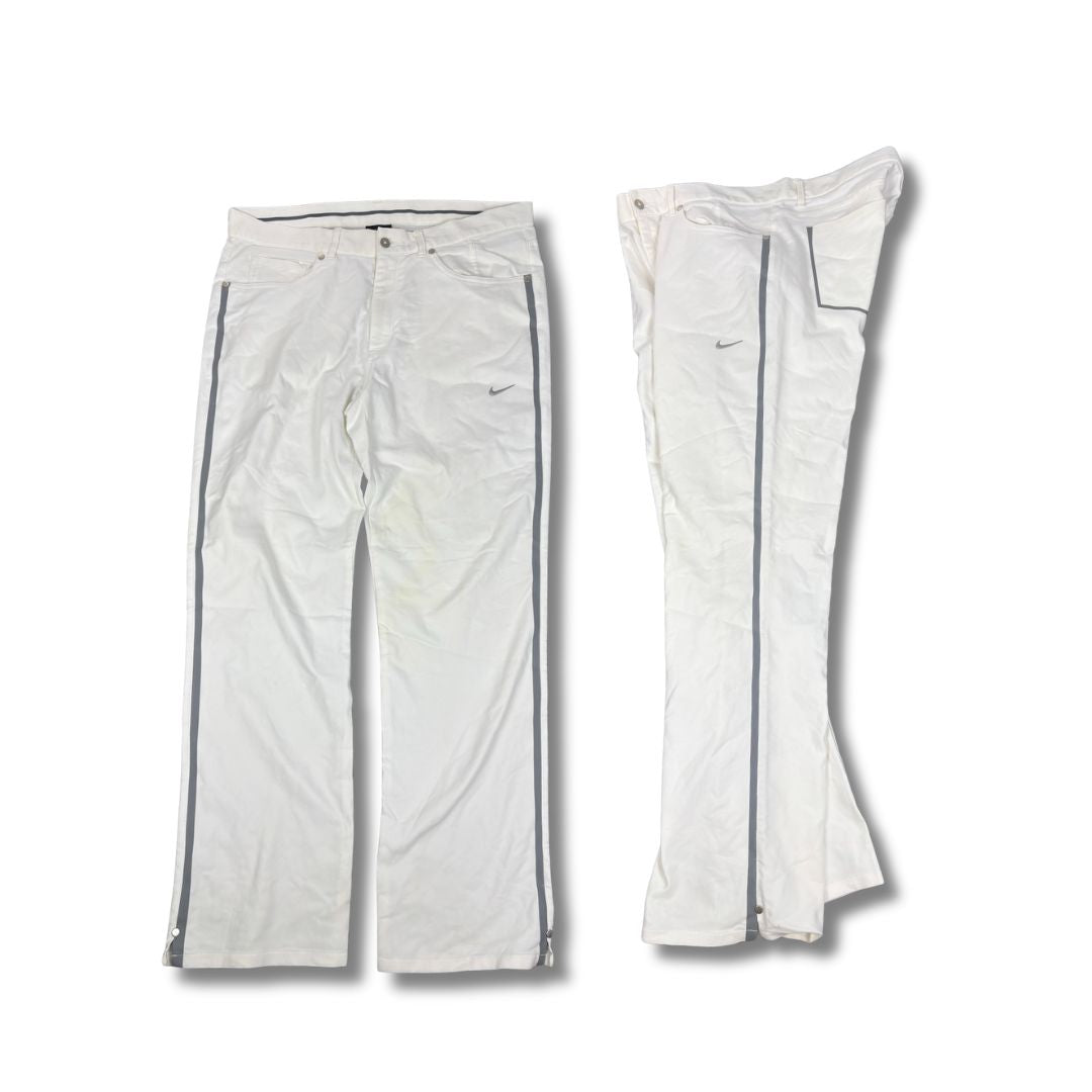 Classic Nike Golf Trousers Men's M White Grey Piping Swoosh Chino Pants Wide Leg