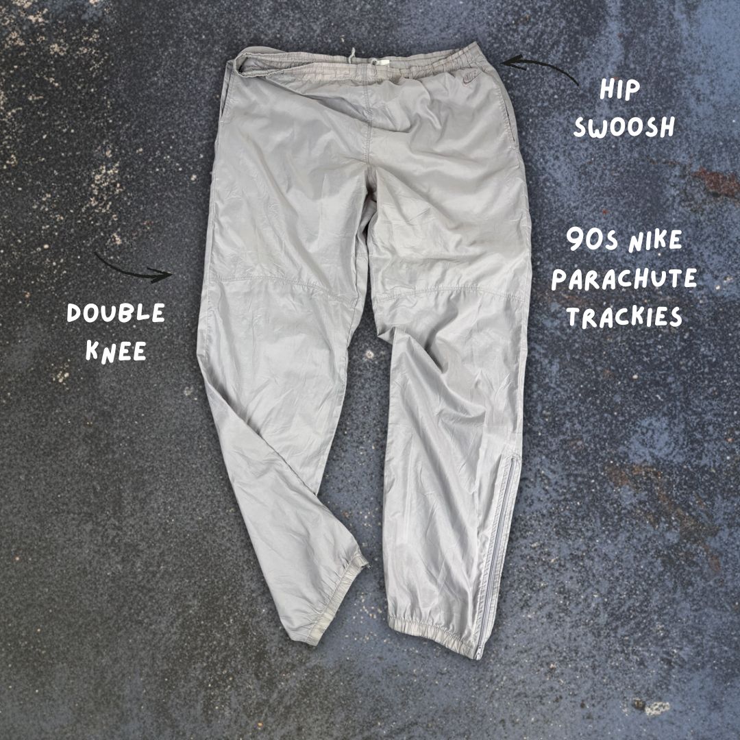 Vintage 90's Nike Track Pants Men's XL Double Grey Parachute w Ankle Zip Tapered