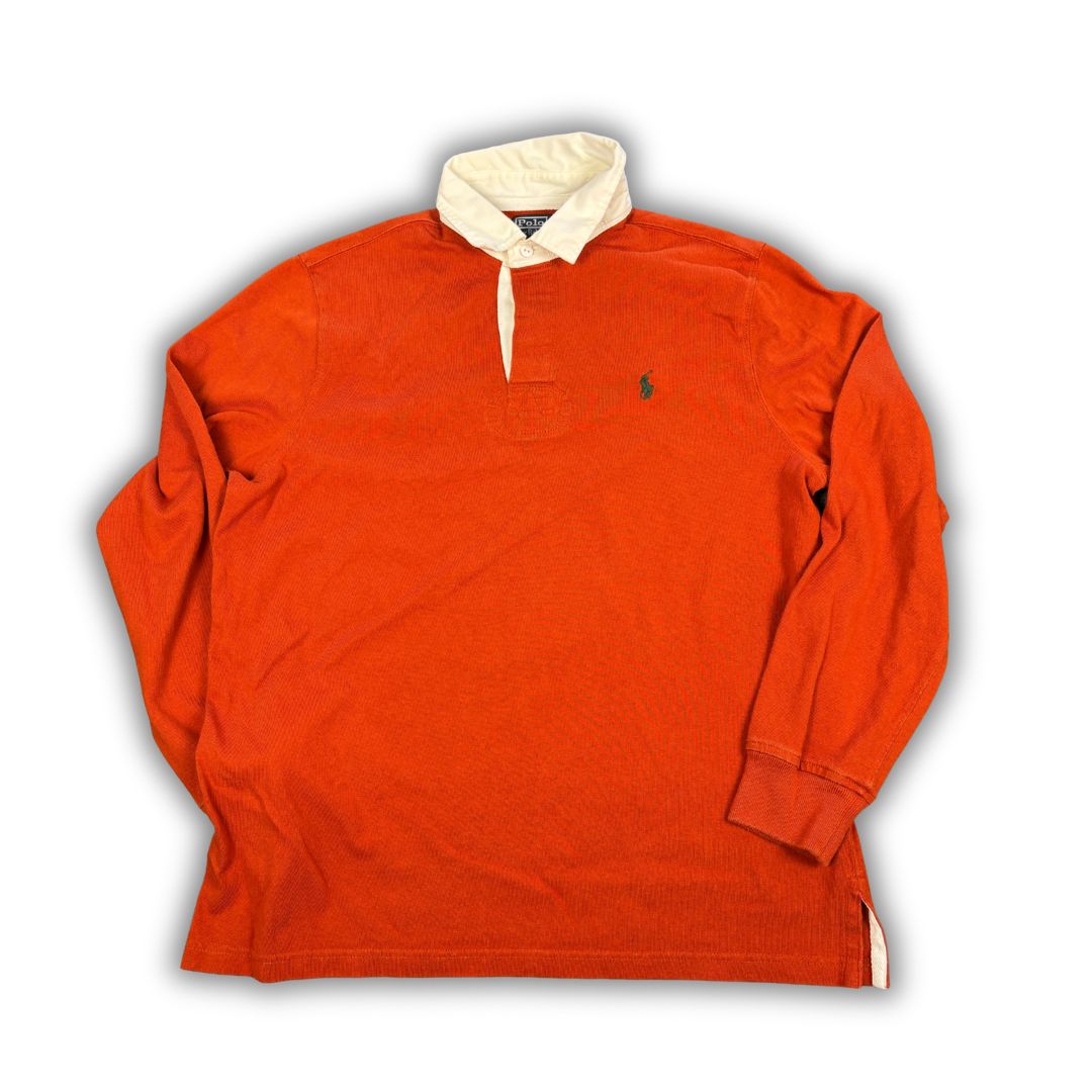 Vintage 90's Ralph Lauren Rugby Polo Men's L Orange Green pony Collared