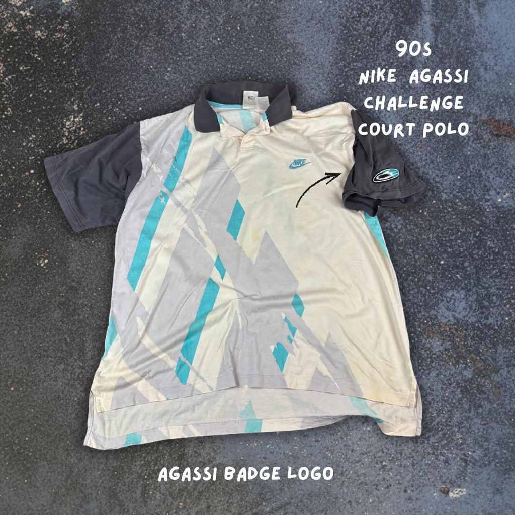 Vintage 90s Nike Challenge Court Agassi Polo XL White Blue Rare