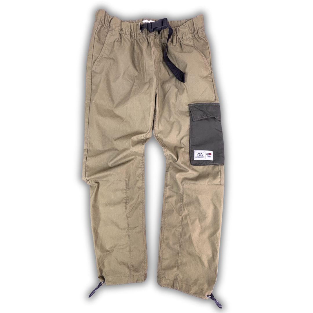 Tommy Jeans Cargo Pants Men's L Army Green Ethan Belt Bungee Ankles Straight Leg