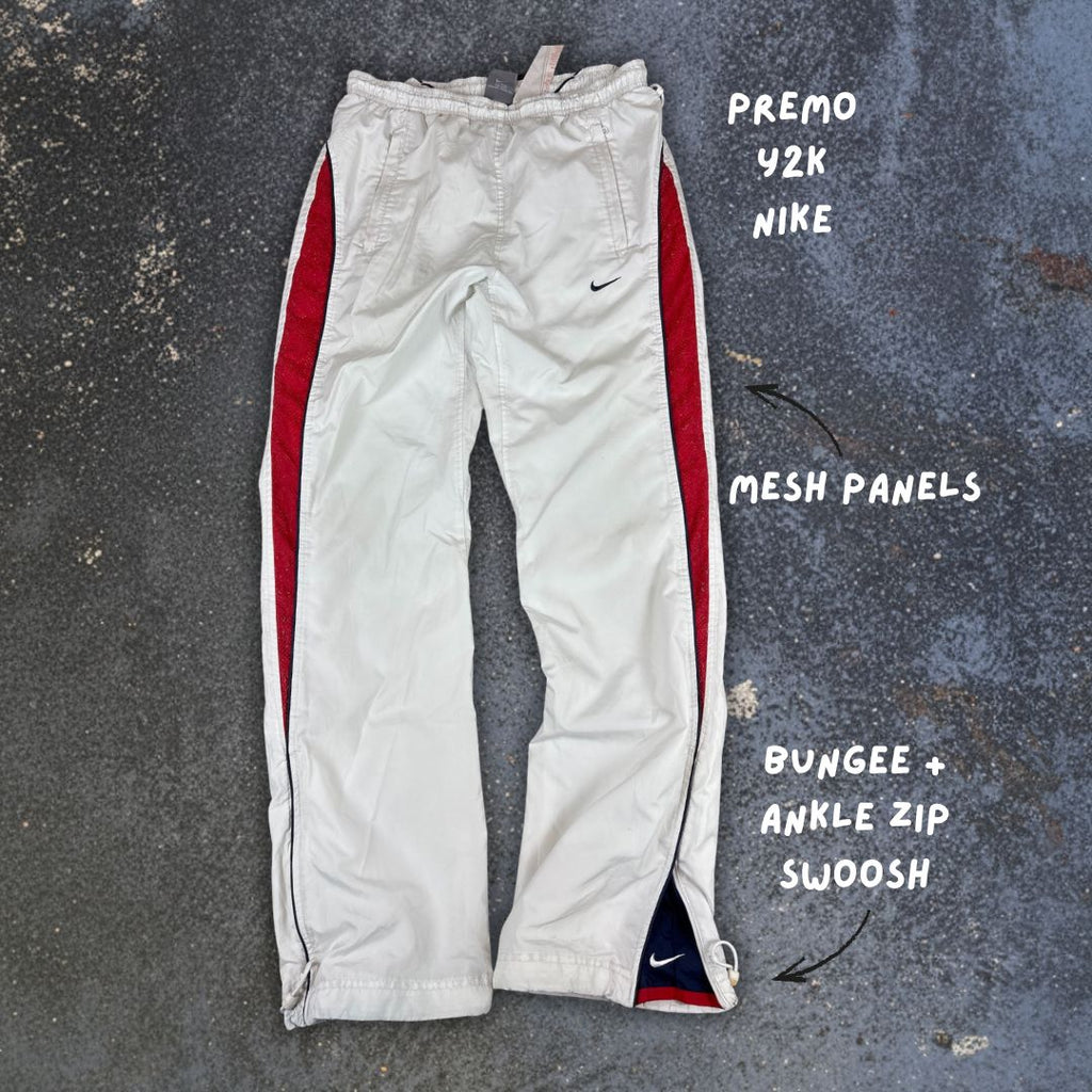 Vintage Y2K Nike Track Pants S White Red Mesh Navy Swoosh in Ankle Zip Premo Pair