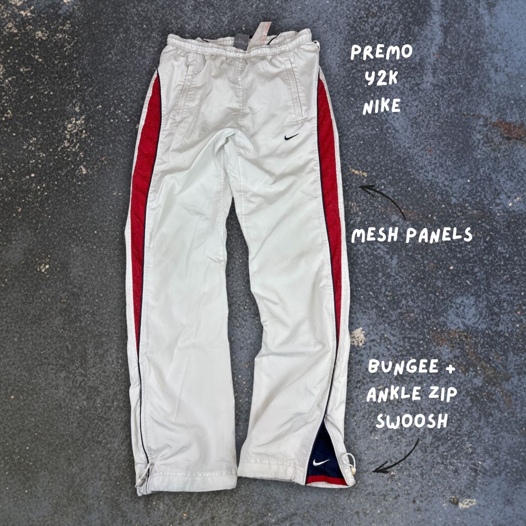 Vintage Y2K Nike Track Pants S White Red Mesh Navy Swoosh in Ankle Zip Premo Pair