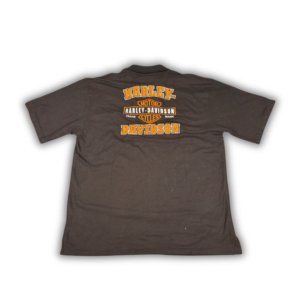 Vintage Y2K Harley-Davidson Polo Men's XL Black Embroiderd Spell Out Logo T-shirt Collared