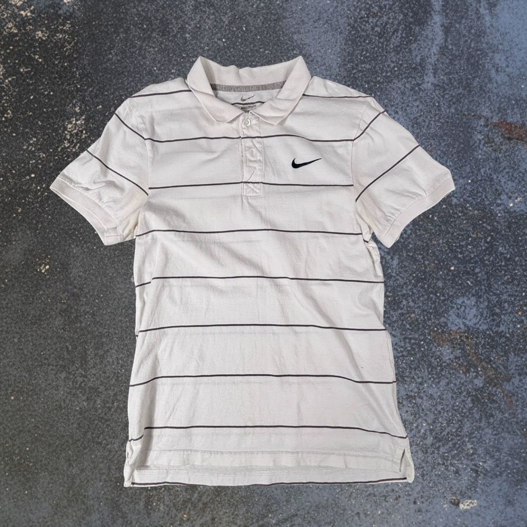 Nike Polo Shirt Men’s S White Cotton Stripe Chest Swoosh